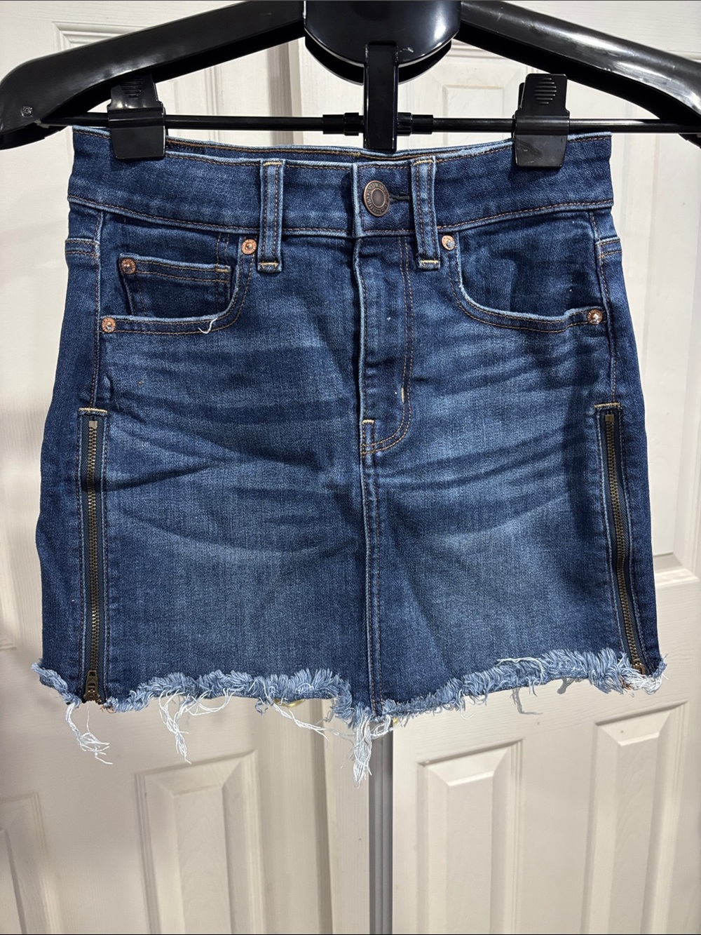 American Eagle Outfitters Blue Denim Mini Skirt with Side Zippers